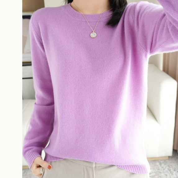 Enhedi Womens Sweaters, Light Sweaters for Women Long Sleeve Crew Neck Lightweight Soft Knitted Pullover Blouse Purple