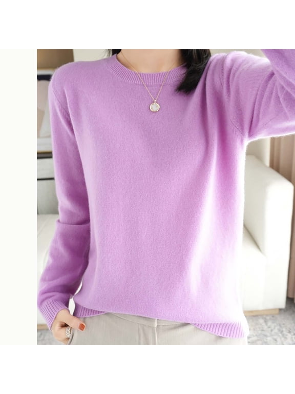 Womens Sweaters, Light Sweaters for Women Long Sleeve Crew Neck Lightweight Soft Knitted Pullover Blouse Purple