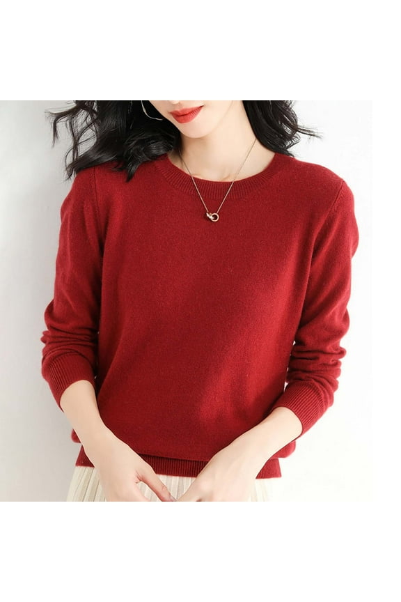 Womens Sweaters, Light Sweaters for Women Long Sleeve Crew Neck Lightweight Soft Knitted Pullover Blouse Red