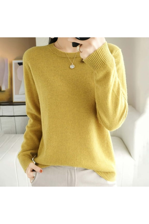 Womens Sweaters, Light Sweaters for Women Long Sleeve Crew Neck Lightweight Soft Knitted Pullover Blouse Yellow