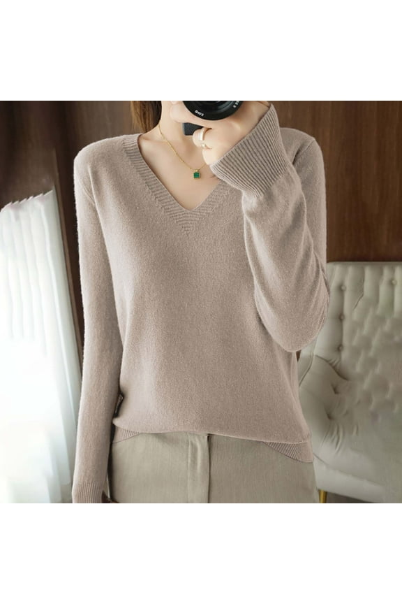 Womens Sweaters, V Neck Sweaters for Women Light Sweaters for Women Long Sleeve Crew Neck Lightweight Soft Knitted Pullover Blouse Gray