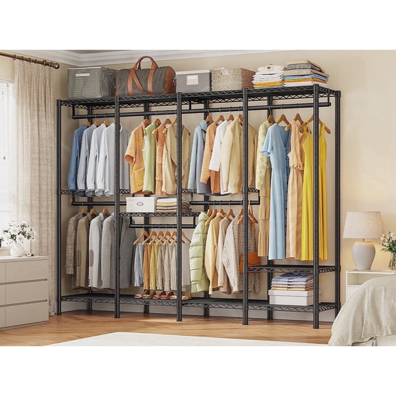 Enhomee 76"W Heavy Duty Clothes Rack,Metal Garment Rack for Hanging Clothes,Load Capacity 990lbs,Freestanding Portable Closet Rack,Black