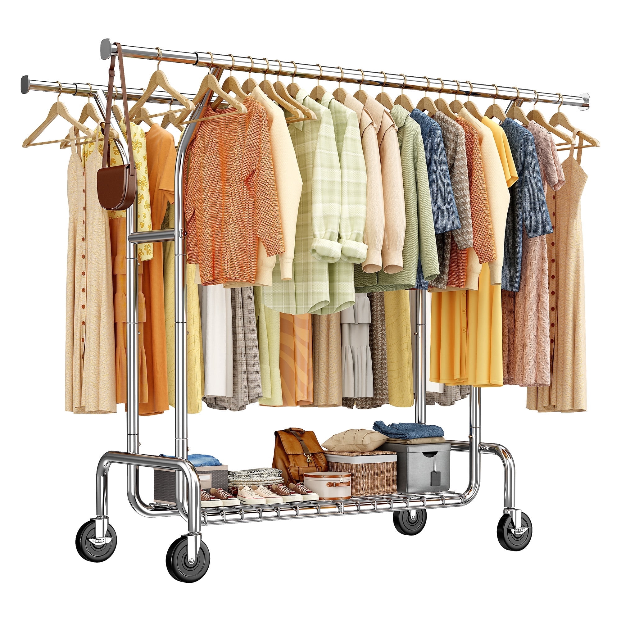 Clothes Rack, Clothing Rack with Wheels for Hanging Clothes Heavy Duty ...