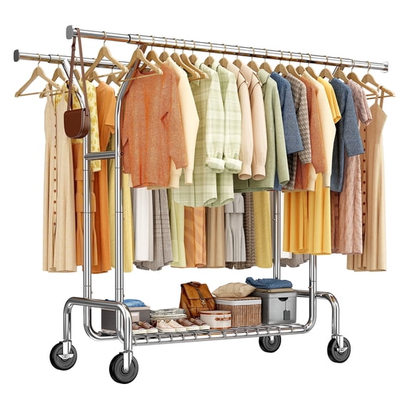 Clothes Rack, Clothing Rack with Wheels for Hanging Clothes Heavy Duty Clothes Rack Loads 430lbs for Bedroom Living Room