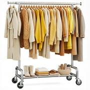 Enhomee Clothes Rack Heavy Duty Clothing Rack with Wheels, Adjustable Garment Rack for Hanging Cloth Loads 400 LBS Chrome