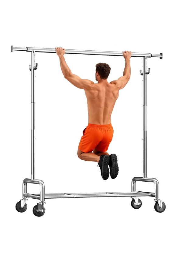 Adjustable Clothes Rack Heavy Duty Garment Rack,Portable Clothes Rack for Hanging Clothes,Loads 400 lbs,Clothing Rack with Wheels,Chrome