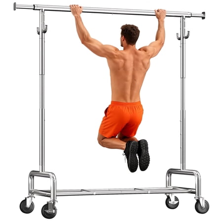 Enhomee Adjustable Clothes Rack Heavy Duty Garment Rack,Portable Clothes Rack for Hanging Clothes,Loads 400 lbs,Clothing Rack with Wheels,Chrome