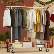 Enhomee Clothes Rack Heavy Duty Clothing Rack with Wheels, Adjustable Garment Rack for Hanging Cloth Loads 400 LBS Chrome