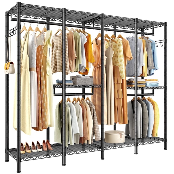 Enhomee Clothes Rack Heavy Duty Clothing Racks for Hanging Clothes 900lbs Metal Garment Rack Freestanding Wardrobe Closet Rack,75" H x 75" W x 15.7" D,Black