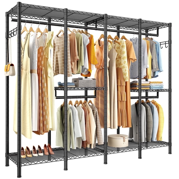 Clothes Rack Heavy Duty Clothing Racks for Hanging Clothes 900lbs Metal Garment Rack Freestanding Wardrobe Closet Rack,75" H x 75" W x 15.7" D,Black