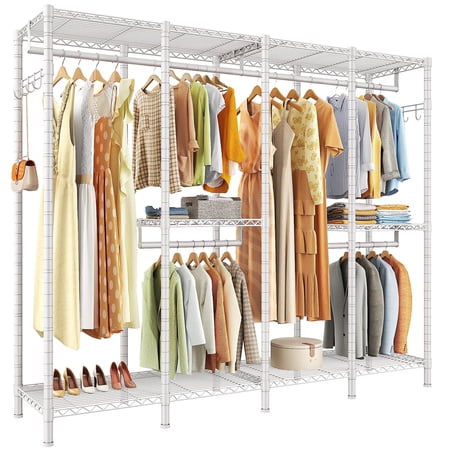 Clothes Rack Heavy Duty Clothing Racks for Hanging Clothes 900lbs Metal Garment Rack Freestanding Wardrobe Closet Rack,75" H x 75" W x 15.7" D,Black