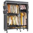 thumbnail image 1 of Enhomee Clothes Rack with Cover Heavy Duty Clothing Rack for Hanging Clothes Loads 550 LBS, Adjustable Closet with Wheels, Black, 1 of 7