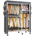 thumbnail image 1 of Enhomee Clothes Rack with Cover Heavy Duty Clothing Rack for Hanging Clothes Loads 550 LBS, Adjustable Closet with Wheels, White, 1 of 7
