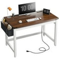 thumbnail image 1 of Enhomee Desk Small Desk with Power Outlet 40.1“W Computer Desk with Storage Bag, Brown & White, 1 of 8
