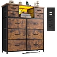 thumbnail image 1 of Enhomee Dresser for Bedroom with LED Lights & Charging Station Tall Chest of 10 Fabric Drawers with Storage Shelves, Rustic Brown, 1 of 10