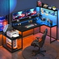 thumbnail image 1 of Enhomee  L Shaped Desk Gaming Desk with LED Light & Power Outlet 55.1 Inch Reversible L Shaped Computer Desk with Storage  Shelf, Corner Desk for Home Office Desk, Black, 1 of 9