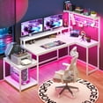 thumbnail image 1 of Enhomee  L Shaped Desk Gaming Desk with LED Light & Power Outlet 55.1 Inch Reversible L Shaped Computer Desk with Storage  Shelf, Corner Desk for Home Office Desk, White, 1 of 9