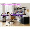 thumbnail image 1 of Enhomee L Shaped Desk, Gaming Desks with Power Outlet & LED Light Computer Deskwith Drawers & Storage Shelves Black, 1 of 9