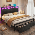 thumbnail image 1 of EnHomee Queen Bed Frame with 2  Storage  Drawers Bed Frame with Headboard &  & Charge Station & LED Lights ,Black, 1 of 10