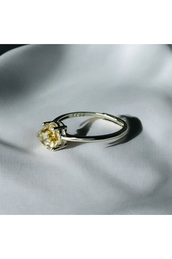 Enhydro Quartz Crystal Ring - Rare Natural Golden - Adjustable - Box Included