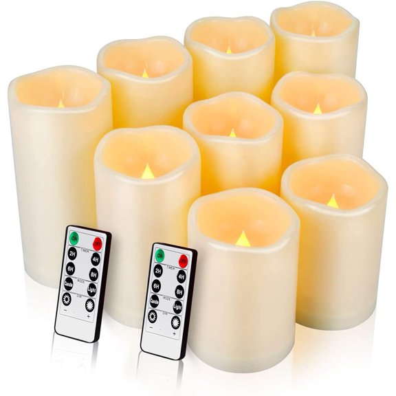 Enido 9pcs Flameless Flicking LED Candles with Remote, Battery Operated Outdoor Waterproof Candles, Electric Candle for Dining Tables and Easter Decoration A101