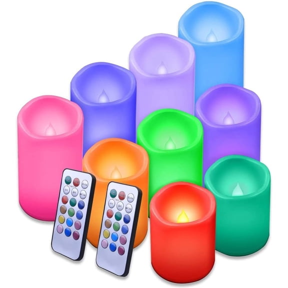 Enido Flameless Candles, Color Changing LED Candles(D: 3" x H: 4" 5" 6") Battery Operated Outdoor Waterpoof Candles Plastic Pack of 9 Flameless Pillar Candles