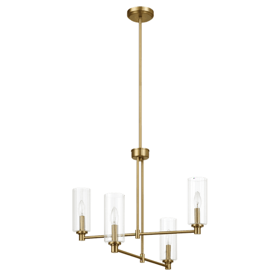 Enigma Four Lights Chandelier With Clear Ribbed Glass -Satin Brass
