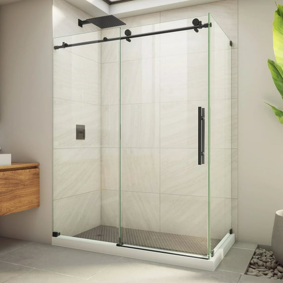 Enigma-X 32 1/2 in. D x 60 3/8 in. W x 76 in. H Clear Sliding Shower Enclosure in Matte Black