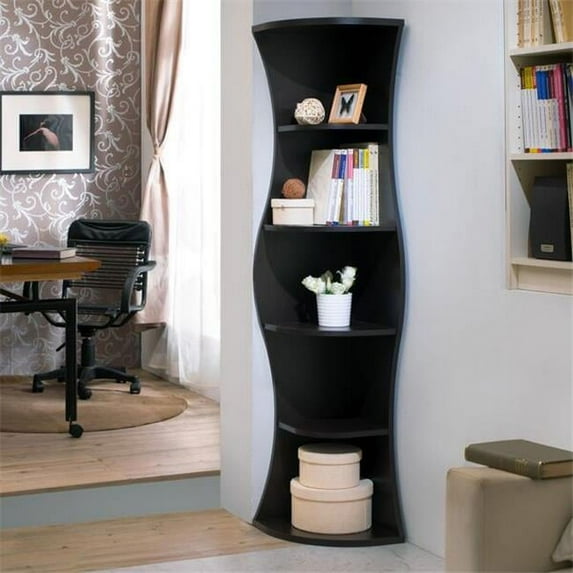 Enitial Lab HFW-1480C4 Curran Curvy Modern Corner Display Stand, Walnut