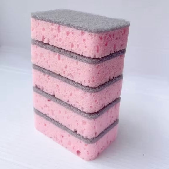 Enjiepin Eco-Friendly Seaweed Sponge - Rounded Corner Scouring Pad for Kitchen Dishwashing - 1pc Pink