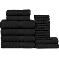 EnjinZZ 100% Cotton 18 Pcs Bathroom Towel Set, Luxury Bath Towels for Bathroom - 4 Bath Towels, 4 Hand Towels, 10 Washcloths - BLACK