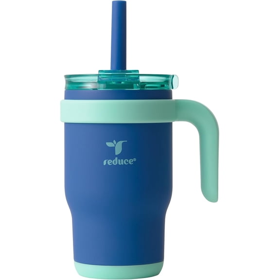 EnjinZZ 14 Oz Coldee Kids Tumbler with Lid and Straw - Coldee Insulated Travel Mug - Spill-Proof, Sweatproof Stainless Steel, BPA-Free - Includes Handle, Reusable Silicone Straw - Nautical Mist