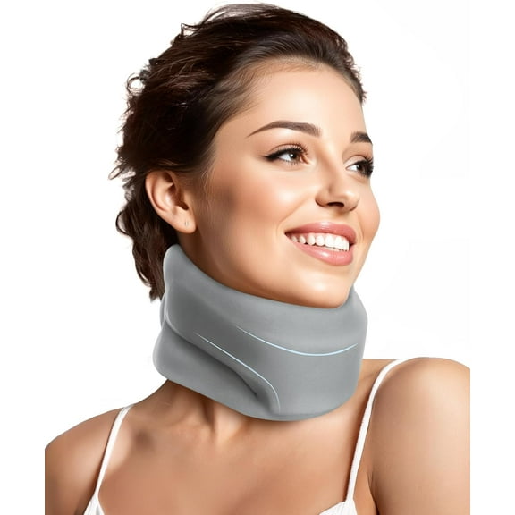 EnjinZZ Cervical Collar - Neck Support Brace for Sleeping Large Grey Fit Neck Circumference 15.8-18.1 Inch, Neck Height: 3.0-3.5 Inch