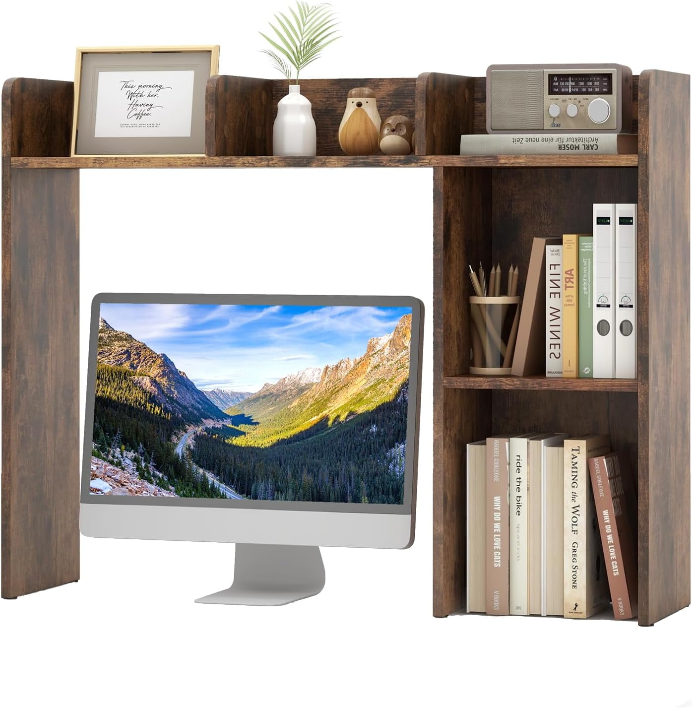 EnjinZZ Desktop Bookshelf, Countertop Storage Hutch with 5 Shelves for ...