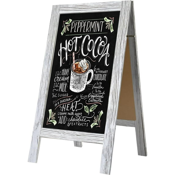 EnjinZZ A Frame Chalkboard 40x20 Standing Chalkboard Sign Chalk Board Sandwich Board Easel, Double Sided Blackboard for Business, Cafe, Weddings,White