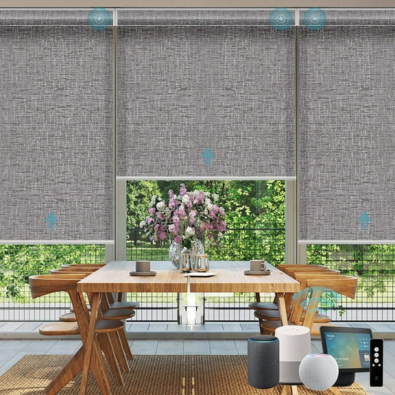 EnjinZZ Motorized Smart Blinds for Windows in Light Filtering, Electric Remote Roller Shades Compatible with Alexa/Google Home/Homekit, Custom Up to 110W x 148H, Safari Translucent Midnight