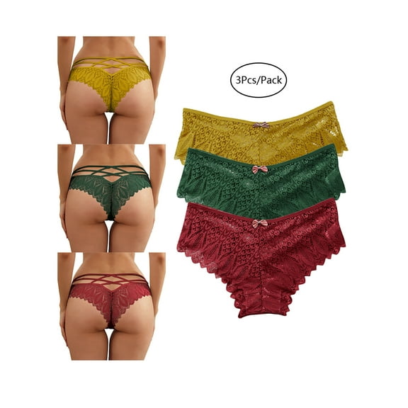 Enjiwell Plus Size S-5XL Womens 3-Pack Lace Thong Criss Cross Briefs Panties