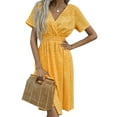 thumbnail image 1 of Enjiwell Women's Bohemian Polka Dot Print Elastic Draw Back V Neck Short Sleeve Chiffon Dress, 1 of 3