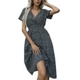 thumbnail image 1 of Enjiwell Women's Bohemian Polka Dot Print Elastic Draw Back V Neck Short Sleeve Chiffon Dress, 1 of 2