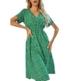thumbnail image 1 of Enjiwell Women's Bohemian Polka Dot Print Elastic Draw Back V Neck Short Sleeve Chiffon Dress, 1 of 3