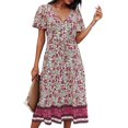 thumbnail image 1 of Enjiwell Women's Bohemian Print V Neck Ruffle Short Sleeve Beach Midi Dress, 1 of 5