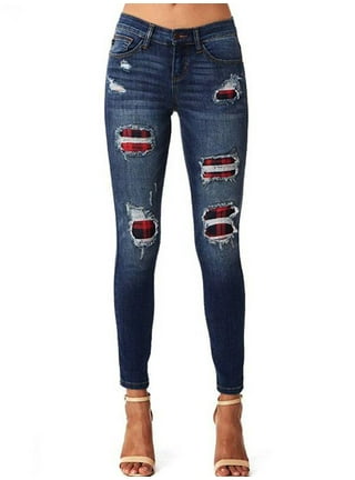 SKINNY RIPPED WOMENS JEANS WITH PATCHES IN F_UP RED