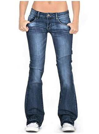 symoid Womens Jeans- Fashion High Rise Wide Leg Stretch Stitching Denim  Flared Pants Blue L