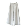 thumbnail image 1 of Enjiwell Womens Elastic Waist Cotton Linen Palazzo Trousers Wide Leg Culottes Pants, 1 of 2