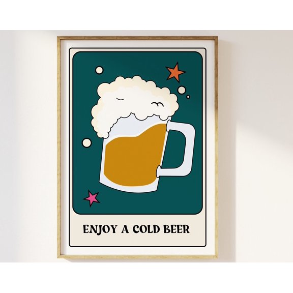 Enjoy A Cold Beer Tarot Card Style Print Pint Funky Retro Home Wall Art Fun Tarot Card Bol