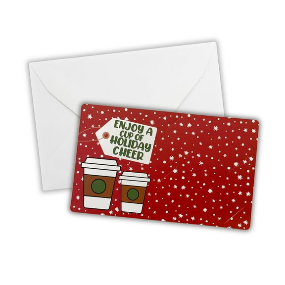 Enjoy A Cup of Holiday Cheer On Me  25 Cards and Envelopes Included Realtor Marketing Christmas Gift Card and Business Card Holder Slot Coffee Client Gift