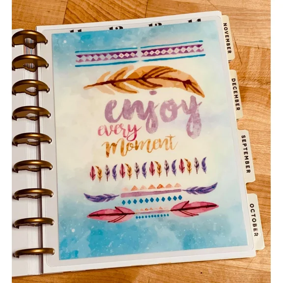 Enjoy Every Moment Feather Quote 2-Sided Dashboard For Use With Happy Planner