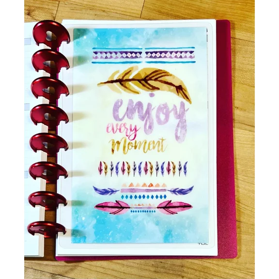 Enjoy Every Moment Feather Quote Dashboard 4 Use W Tul/Arc (8 Disc) Planner-