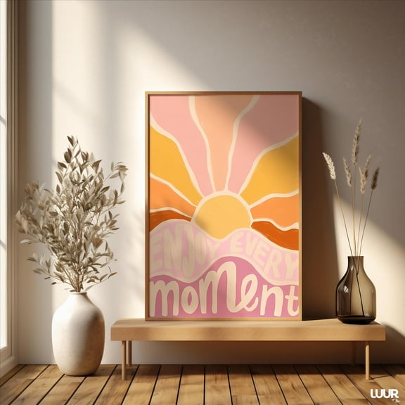 Enjoy Every Moment Pink Abstract Motivational Wall Art, Unframed Canvas Size 8x12