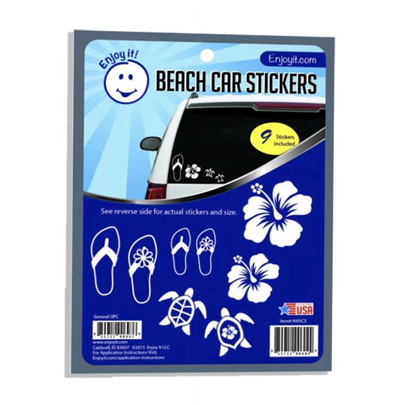 Enjoy It! Beach Car Stickers, Outdoor Rated Vinyl Sticker Decals, 9 Pieces